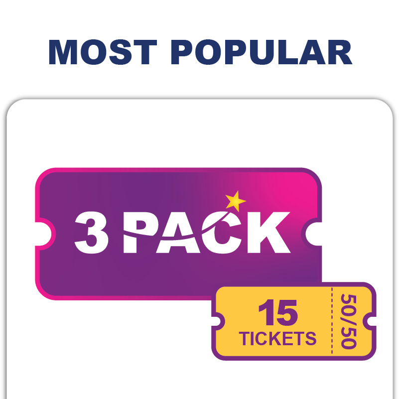Three (3) Single Lottery Ticket plus 15 Dream 50/50 Tickets for $300